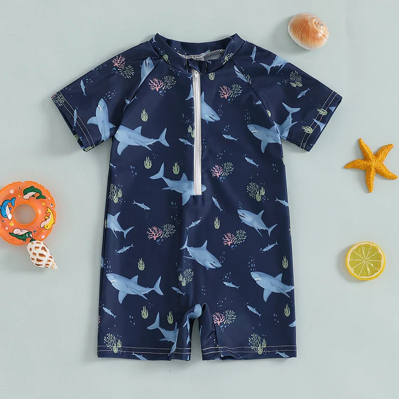 Baby Rash Guard – Shark Print Long Sleeve Zip Up - Image 2