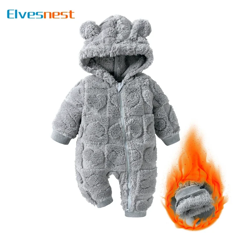 Baby Velvet Hooded Romper – Warm Cartoon Comfort