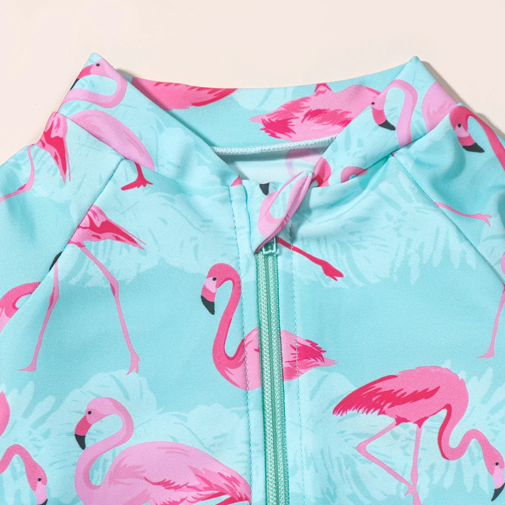 Girls Flamingo Swimsuit – Long Sleeve UV One-Piece - Image 3