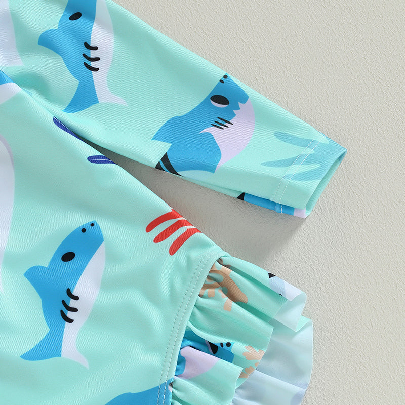 Girls Long Sleeve Swimsuit – Sea Animal Print - Image 12