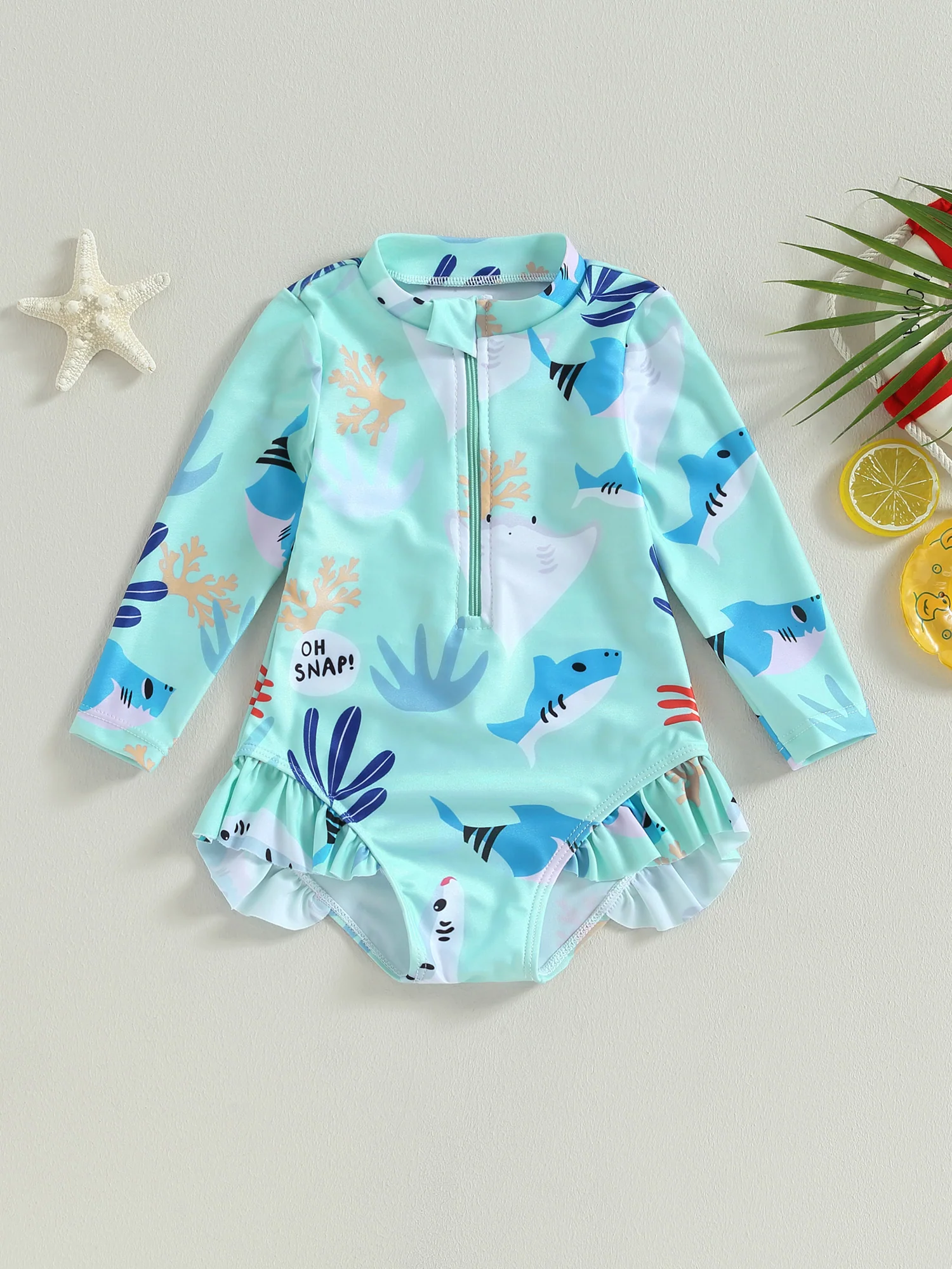 Girls Long Sleeve Swimsuit – Sea Animal Print - Image 14
