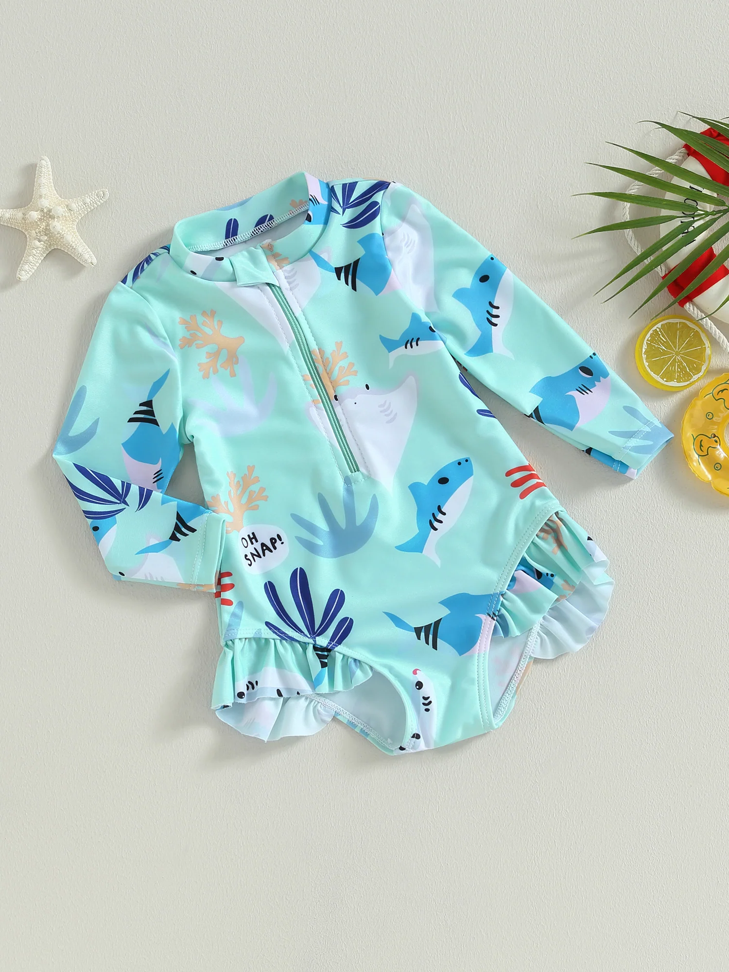 Girls Long Sleeve Swimsuit – Sea Animal Print - Image 15