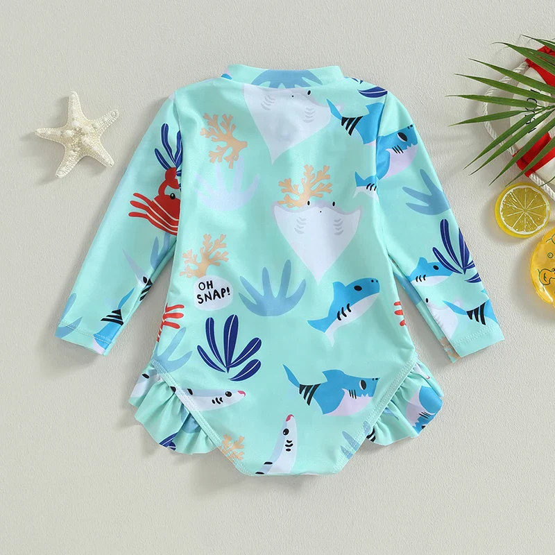 Girls Long Sleeve Swimsuit – Sea Animal Print - Image 3