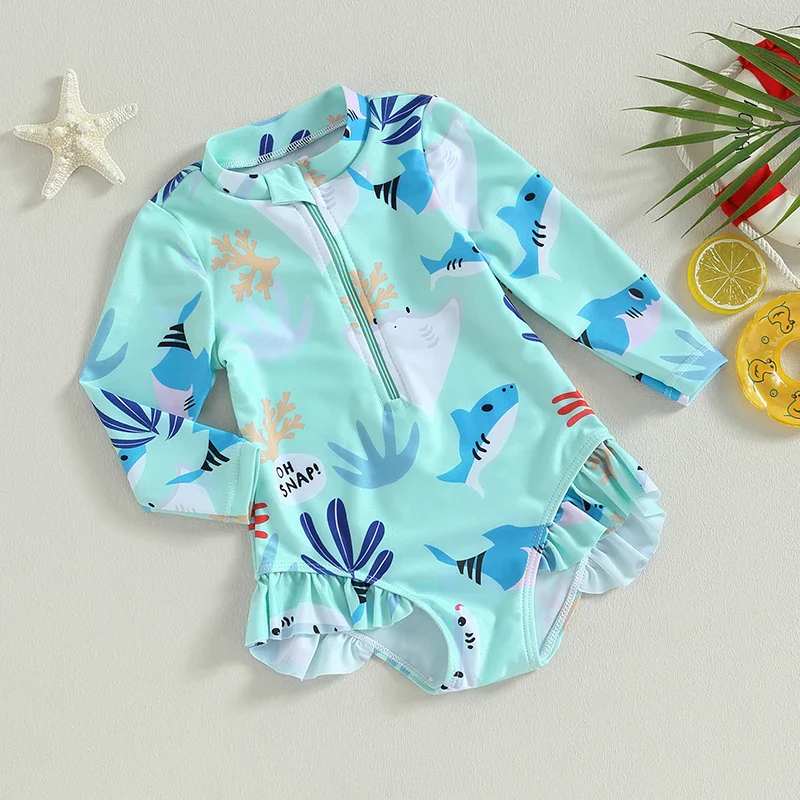 Girls Long Sleeve Swimsuit – Sea Animal Print - Image 4