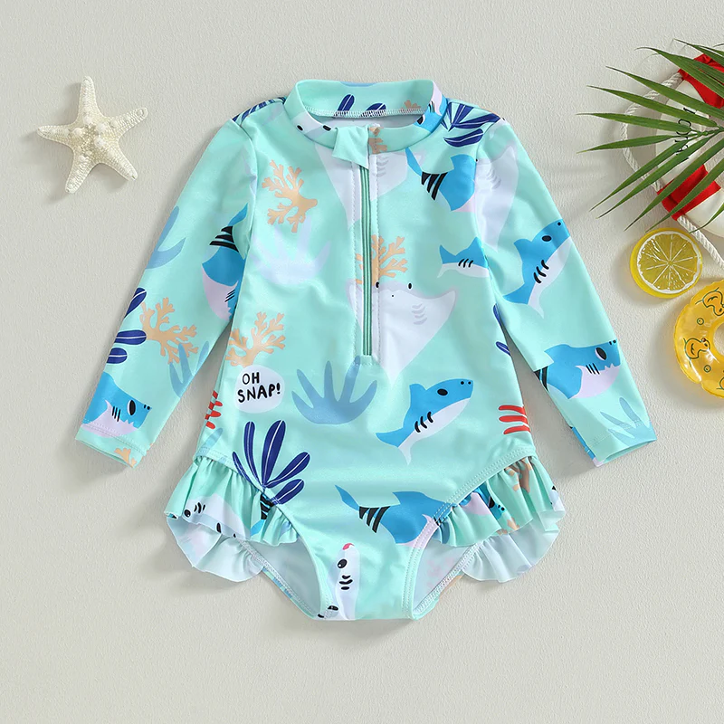 Girls Long Sleeve Swimsuit – Sea Animal Print - Image 7