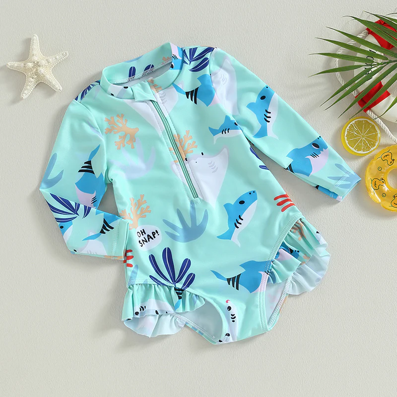 Girls Long Sleeve Swimsuit – Sea Animal Print - Image 9