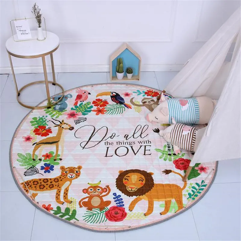 Round Kids Room Carpet – Nordic Animal Play Mat 150cm - Image 36