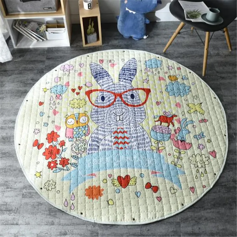 Round Kids Room Carpet – Nordic Animal Play Mat 150cm - Image 6