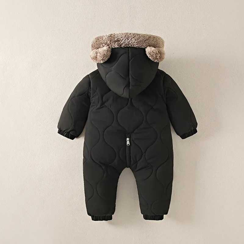 Baby Winter Jumpsuit Fur Lined Warm Cartoon Print - Image 2