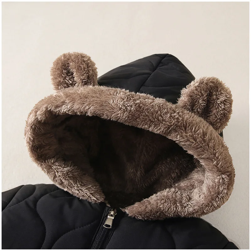 Baby Winter Jumpsuit Fur Lined Warm Cartoon Print - Image 3