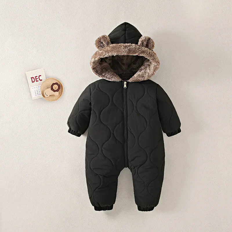 Baby Winter Jumpsuit Fur Lined Warm Cartoon Print - Image 5