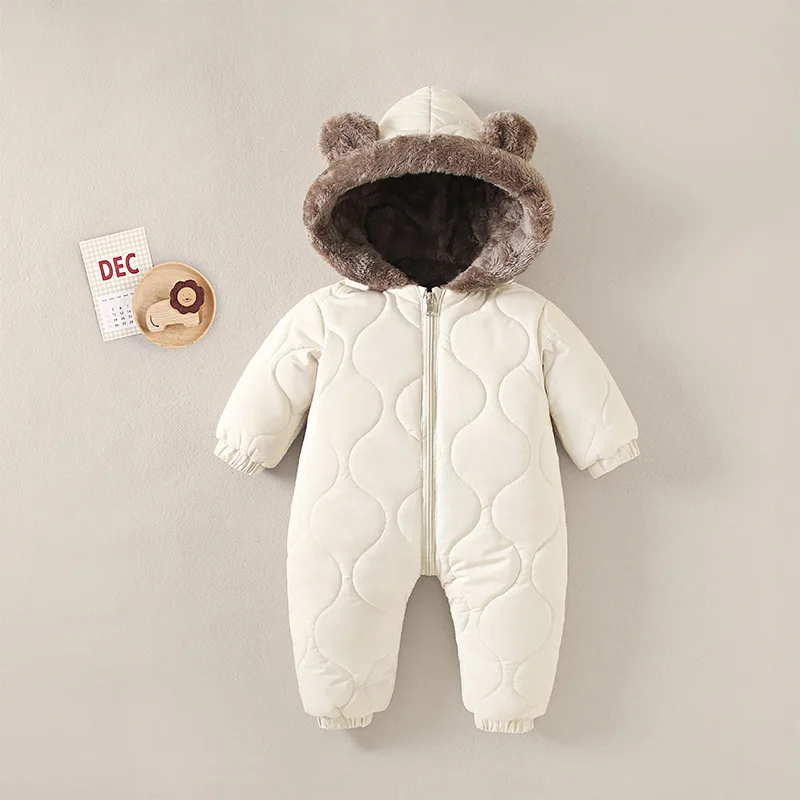 Baby Winter Jumpsuit Fur Lined Warm Cartoon Print - Image 6