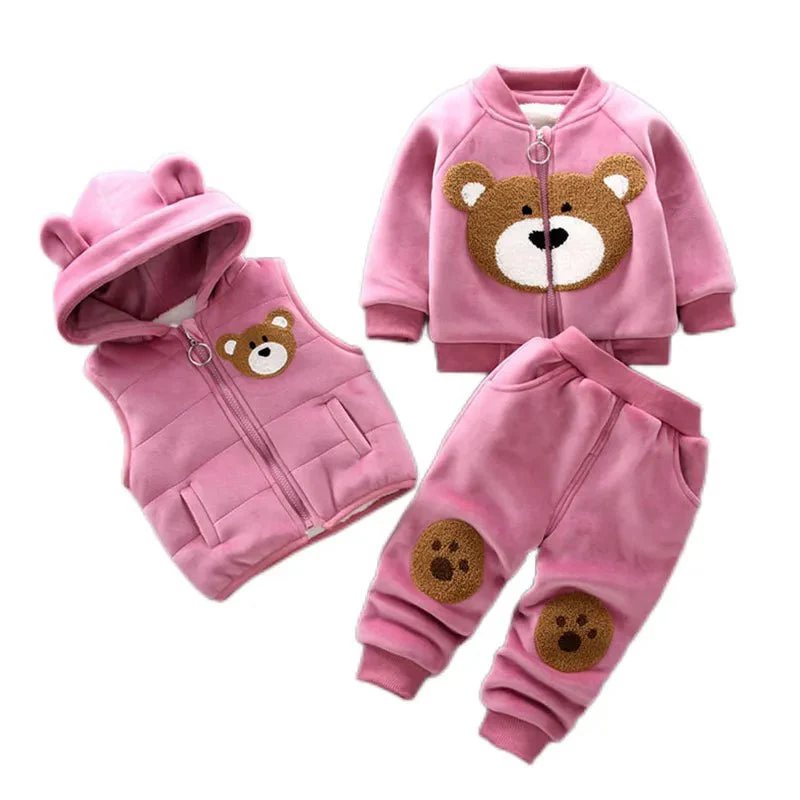 Thick Fleece Cartoon Bear Jacket Vest Pants - Image 3