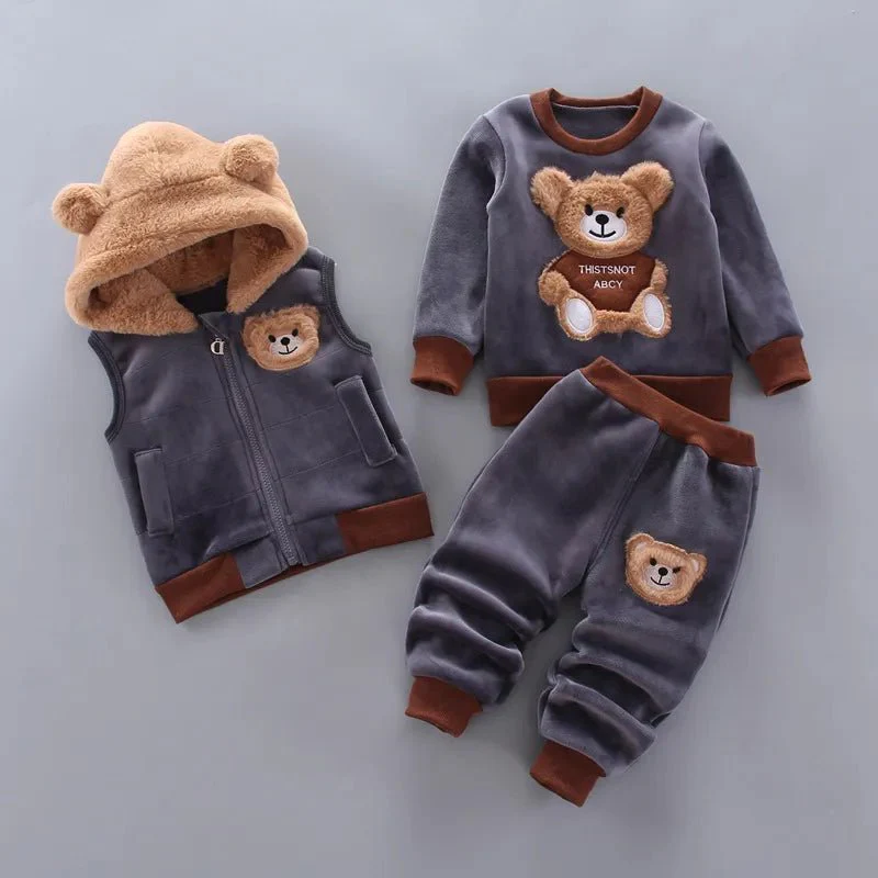 Thick Fleece Cartoon Bear Jacket Vest Pants - Image 4