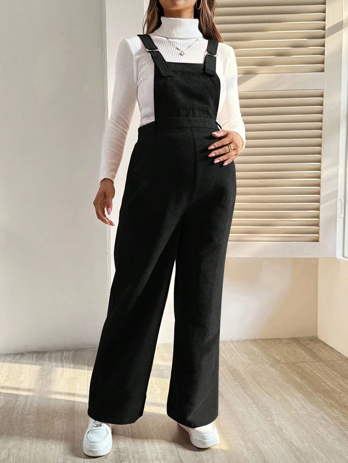 Maternity Corduroy Jumpsuit – Suspender Pants - Image 4