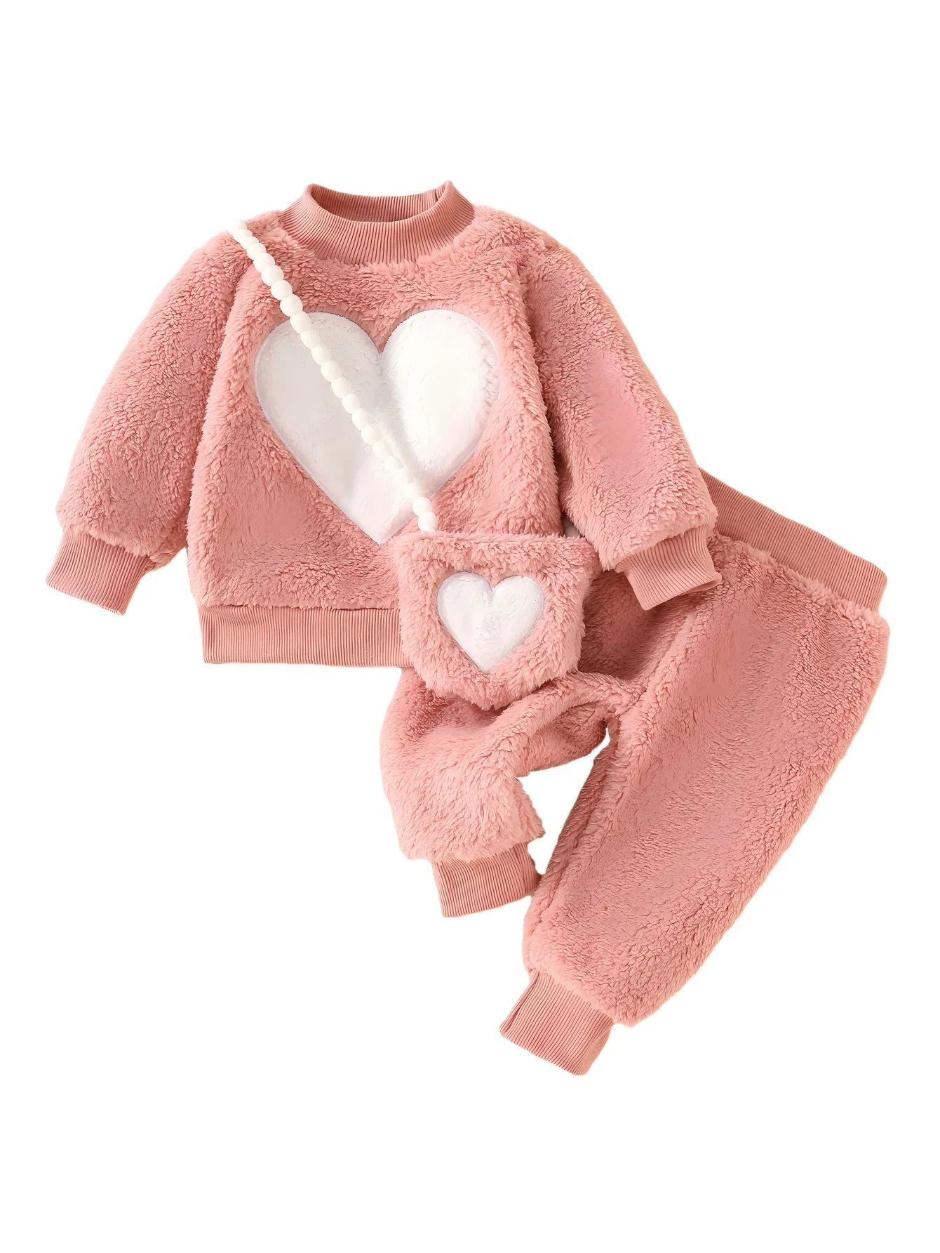 Baby Girl 3-Piece Outfit – Fuzzy Heart Set - Image 6